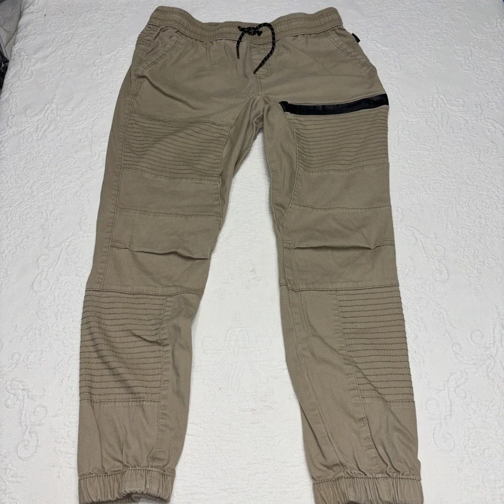 RING OF FIRE Jogger Pants Mens Large Tan Moto Cargo Zipper Pockets